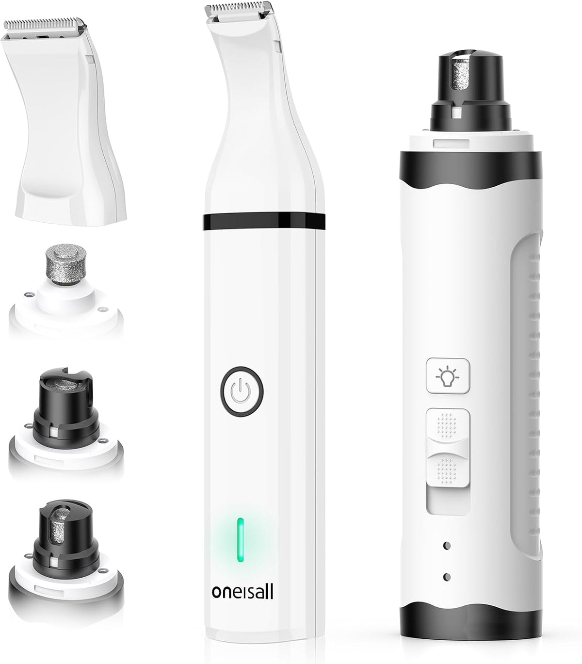 oneisall Dog Nail Grinder and Paw Trimmer Kit 2 in 1 Quiet Rechargeable Electric Pet Nail Grinder