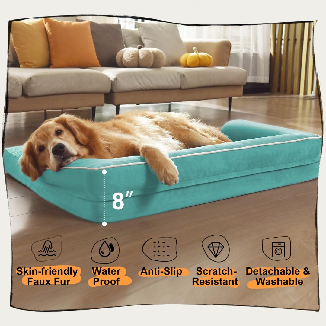 Large Dog Bed Orthopedic Washable, Orthopedic Dogs Bed with Removable Bolsters, Washable Beds for