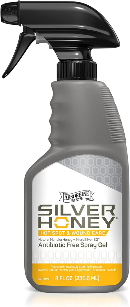 Absorbine Silver Honey Hot Spot & Wound Care Spray Gel 8oz Bottle, Manuka Honey & MicroSilver BG