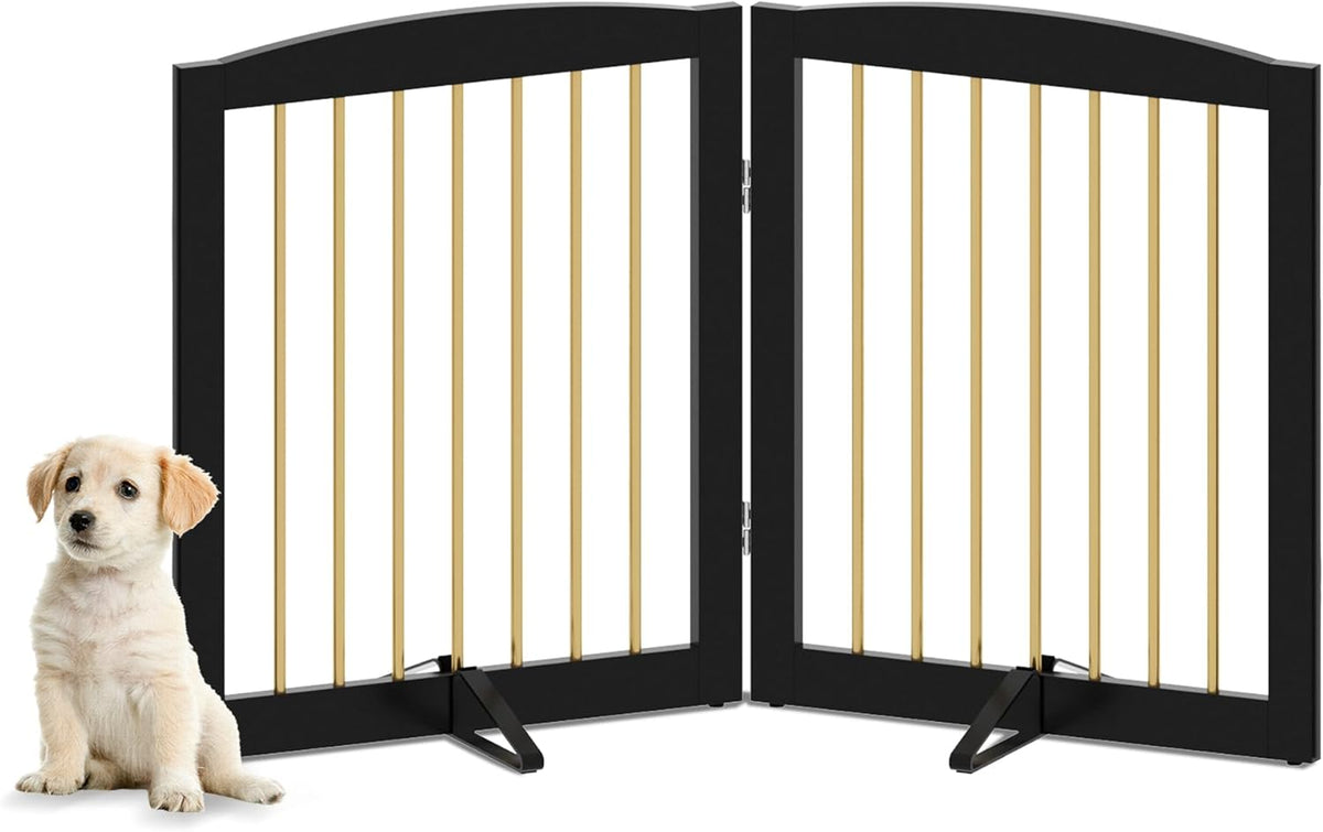Freestanding Pet Gate for Dogs, Foldable Wooden Dog Gate for House, Stairs, Doorways, Step Over Pet