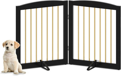 Freestanding Pet Gate for Dogs, Foldable Wooden Dog Gate for House, Stairs, Doorways, Step Over Pet