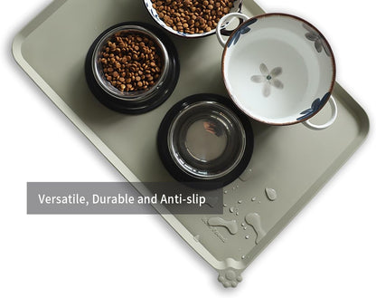 Hoki Found Large Silicone Non Slip Pet Food Mats - Bowl Placemats for Dog Cat - Waterproof - Cream