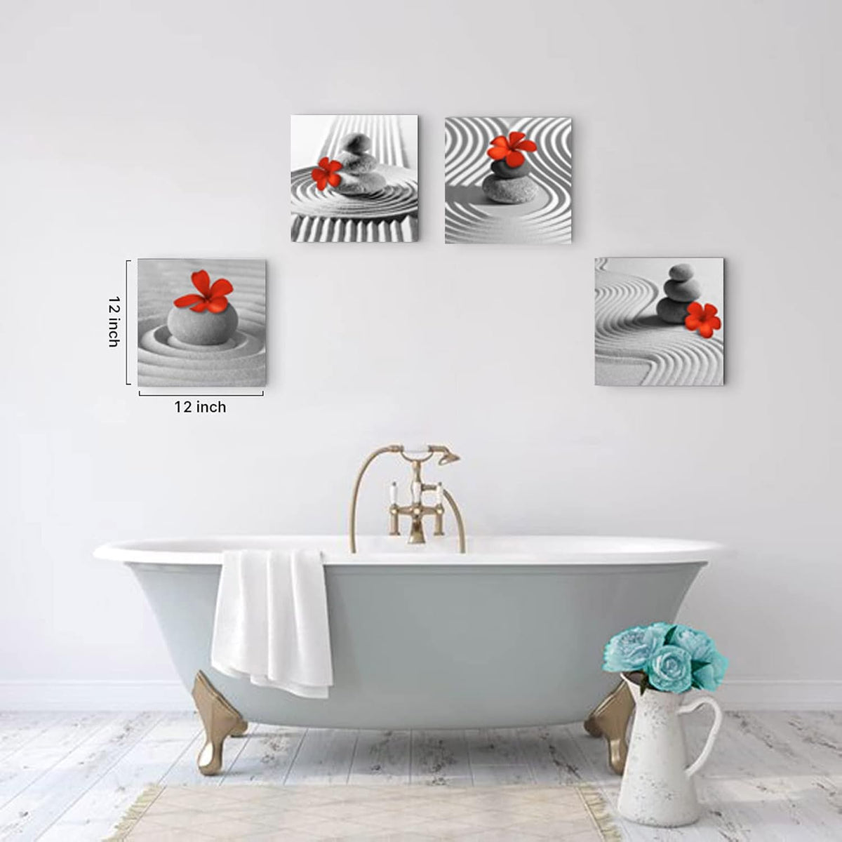 Yxbhhym Bathroom Decor Zen Decor Gray Wall Art Red Floral Wall Pictures Black and White Wall Art