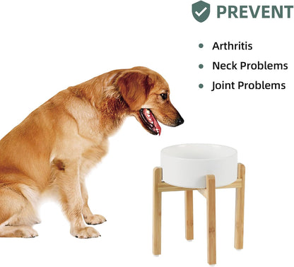 Ceramic Elevated Dog Bowl Set - Large Breed Dog Food and Water Bowl, Weighted Dishes (8.2'', 60OZ