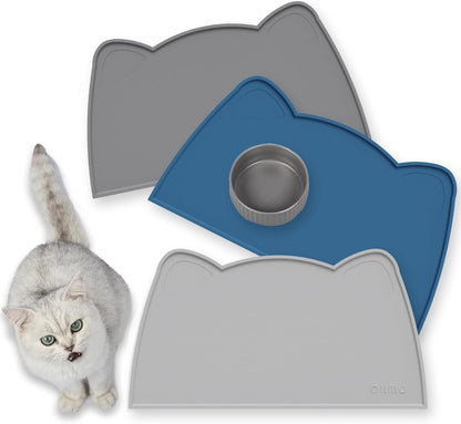 OHMO - Cat Food Mat, Silicone Pet Feeding Mat for Floor Non-Skid Waterproof Dog Water Bowl Tray