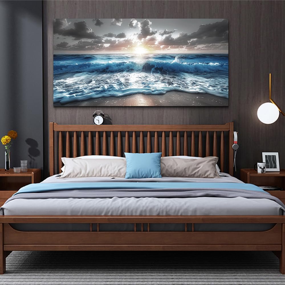 hyidecorart Blue Sea Waves Wall Pictures Framed Wall Art For Living Room Canvas Wall Decor For