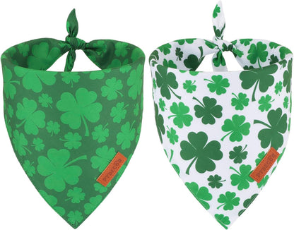 PTDECOR St. Patrick's Day Dog Bandana, Reversible Dog Scarf, Multi Size Offered, Green Shamrock Pet