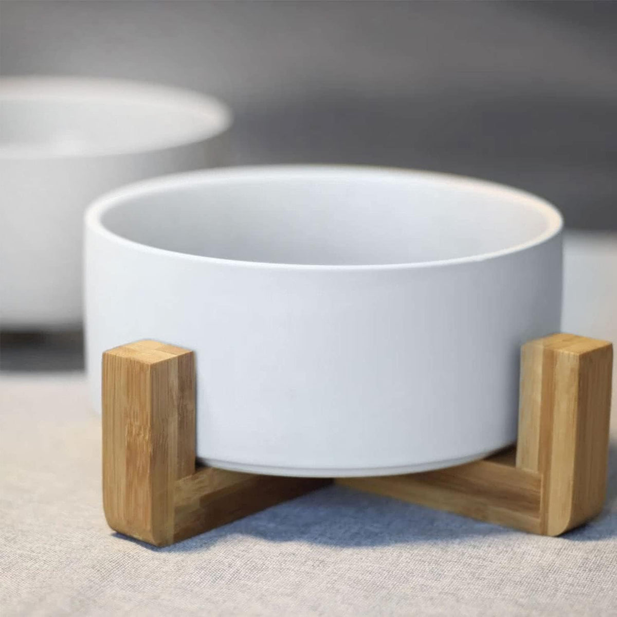 Petygooing Dog Bowls,White Ceramic Cat Dog Bowl Set with Wood Stand for Food and Water Feeder