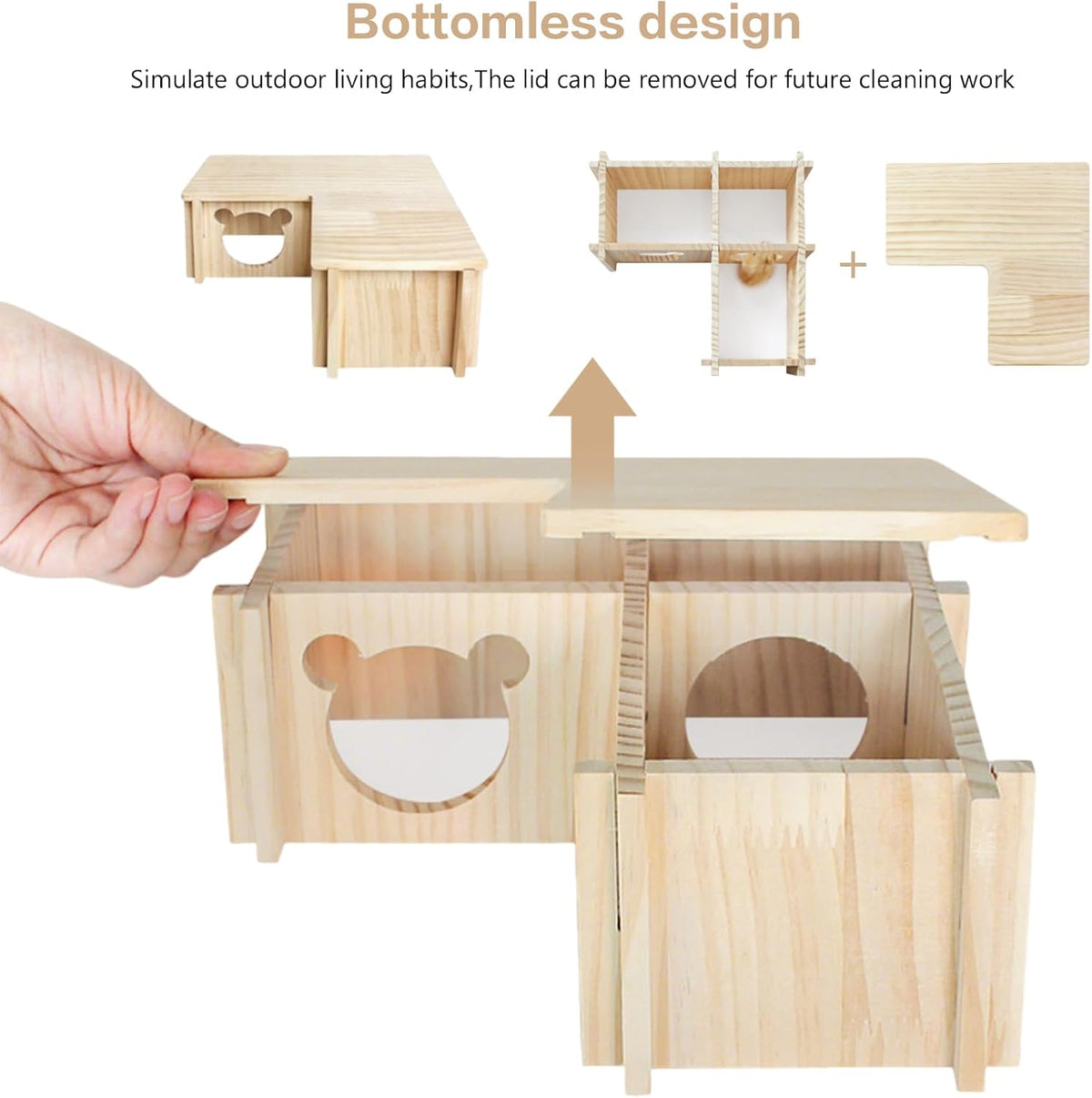Wooden Hamster Platform and Dwarf Hamster House,Cute Syrian Hamster Tiny House Hideout,Large