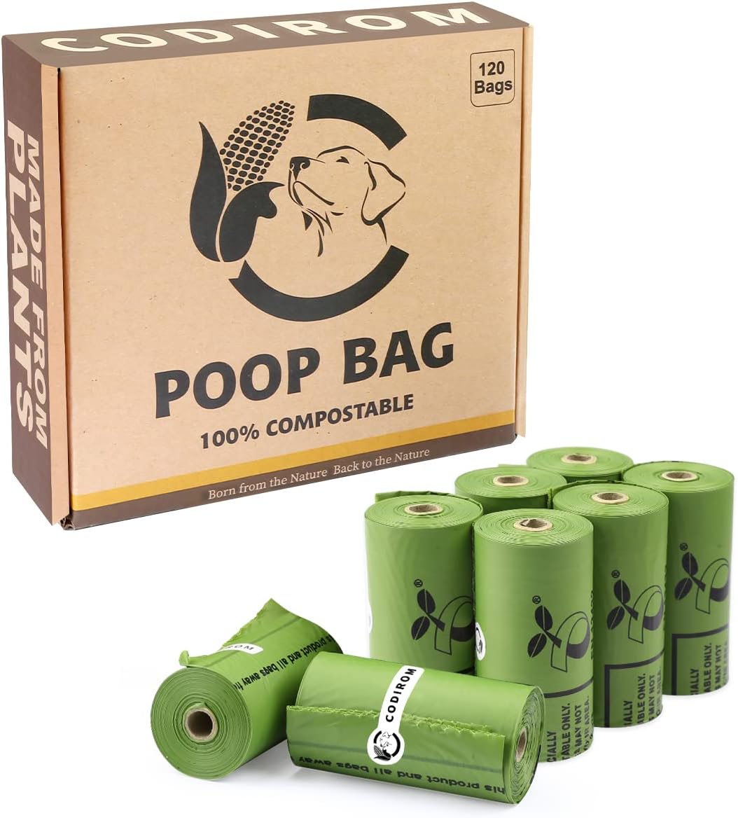 Certified Compostable Dog Poop Bags, 120 Count Landfill Friendly and Leakproof Waste Bags, Easy