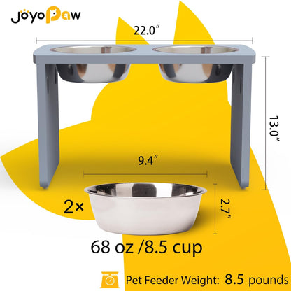 Elevated Dog Bowls, Bamboo Raised Dog Bowl for Large Dogs, with 2 Stainless Steel Bowls (13''