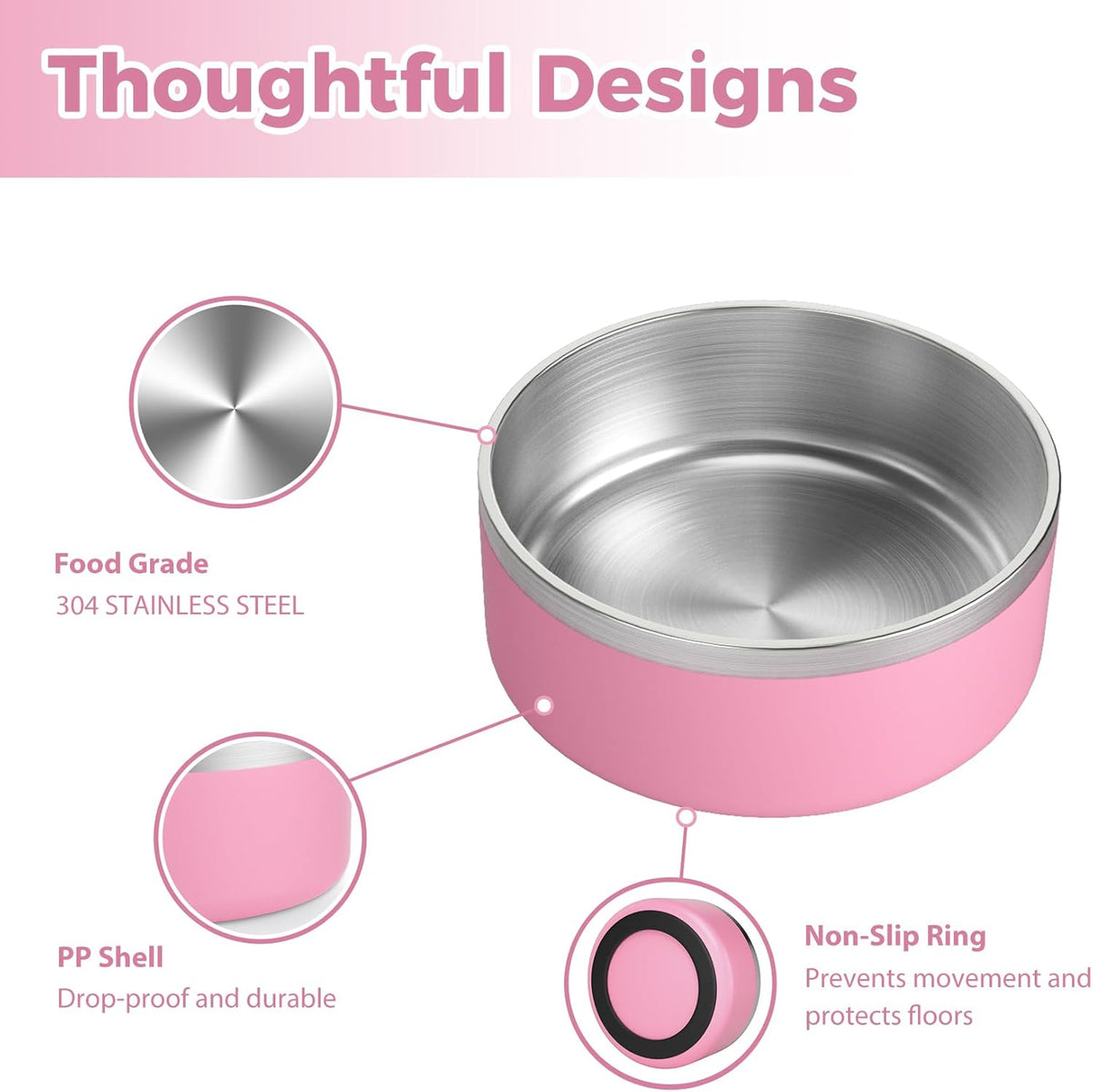 Stainless Steel Dog Bowl, Metal Water and Food Dish for Large Dogs, Insulated Non-Slip Pet Bowl