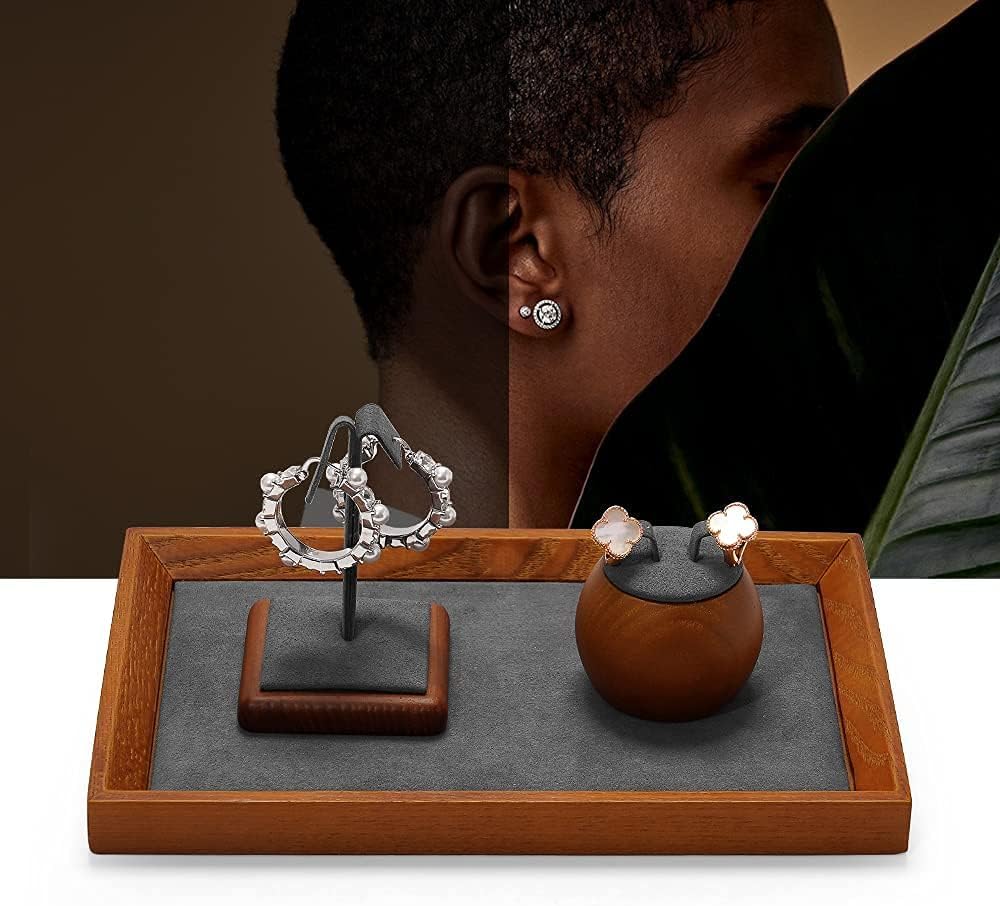 Oirlv Solid Wood Small Jewelry Tray Trade Showcase Countertop Jewelry Display Trays Rectangle