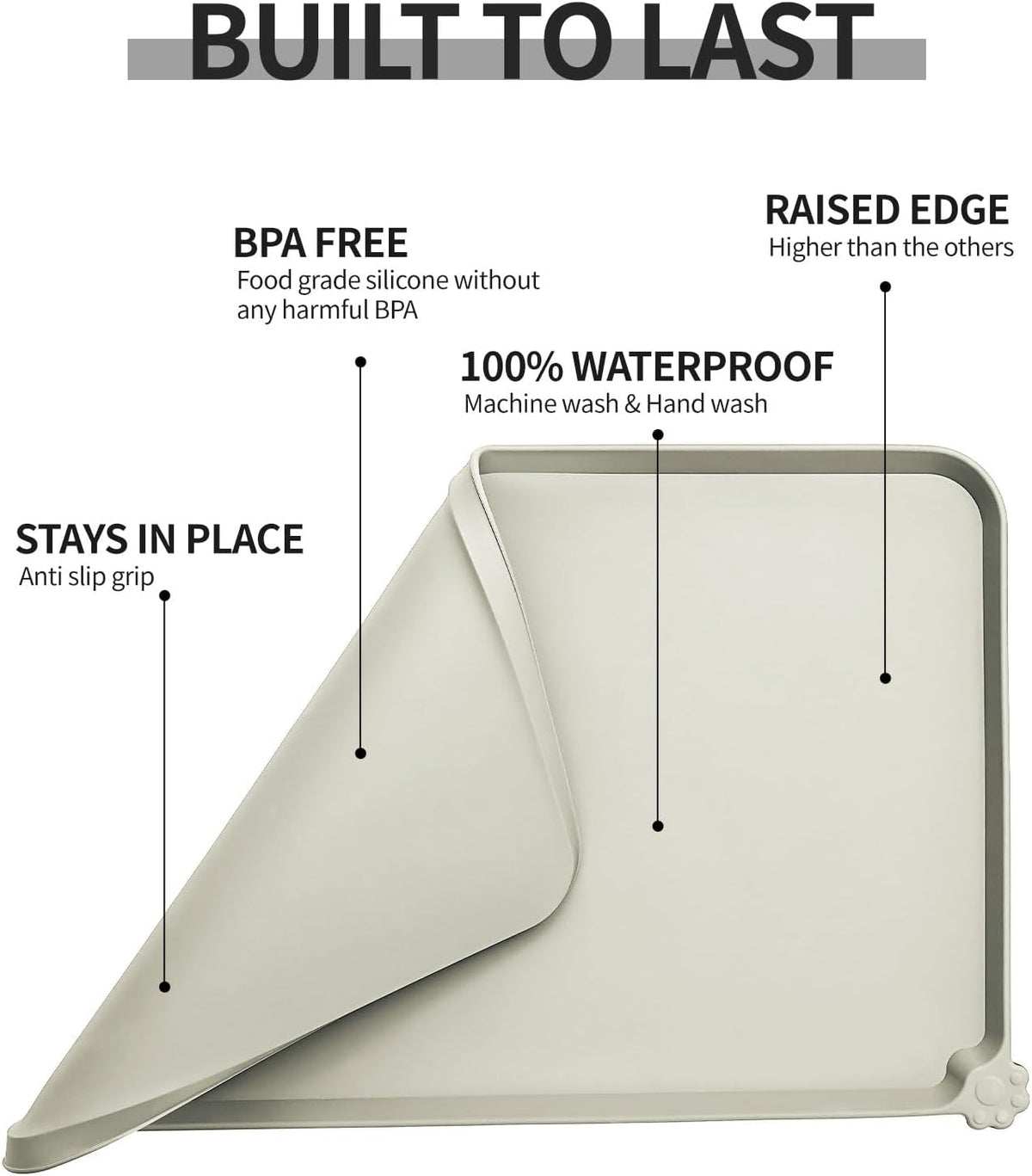 Waterproof Pet Feeding Mat with High Raised Edges, Heavier and Thicker Placemats for Cat Dog Water