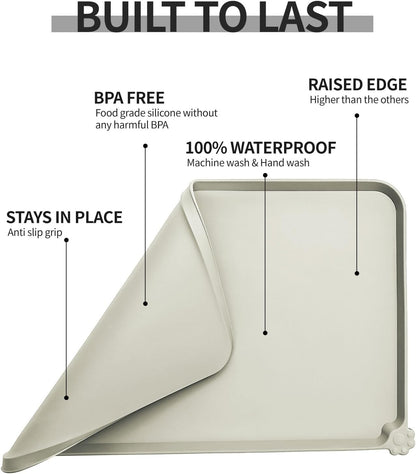 Waterproof Pet Feeding Mat with High Raised Edges, Heavier and Thicker Placemats for Cat Dog Water