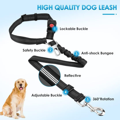 SlowTon Dog Seat Belt for Car, 2 Pack Dog Car Harness Seatbelt Adjustable with Elastic Bungee
