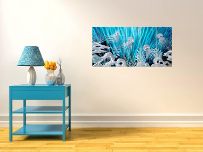SYGALLERIER Jelly Fish Large Metal Wall Art Hand Grind Aluminum Artwork 3D Undersea World Coastal