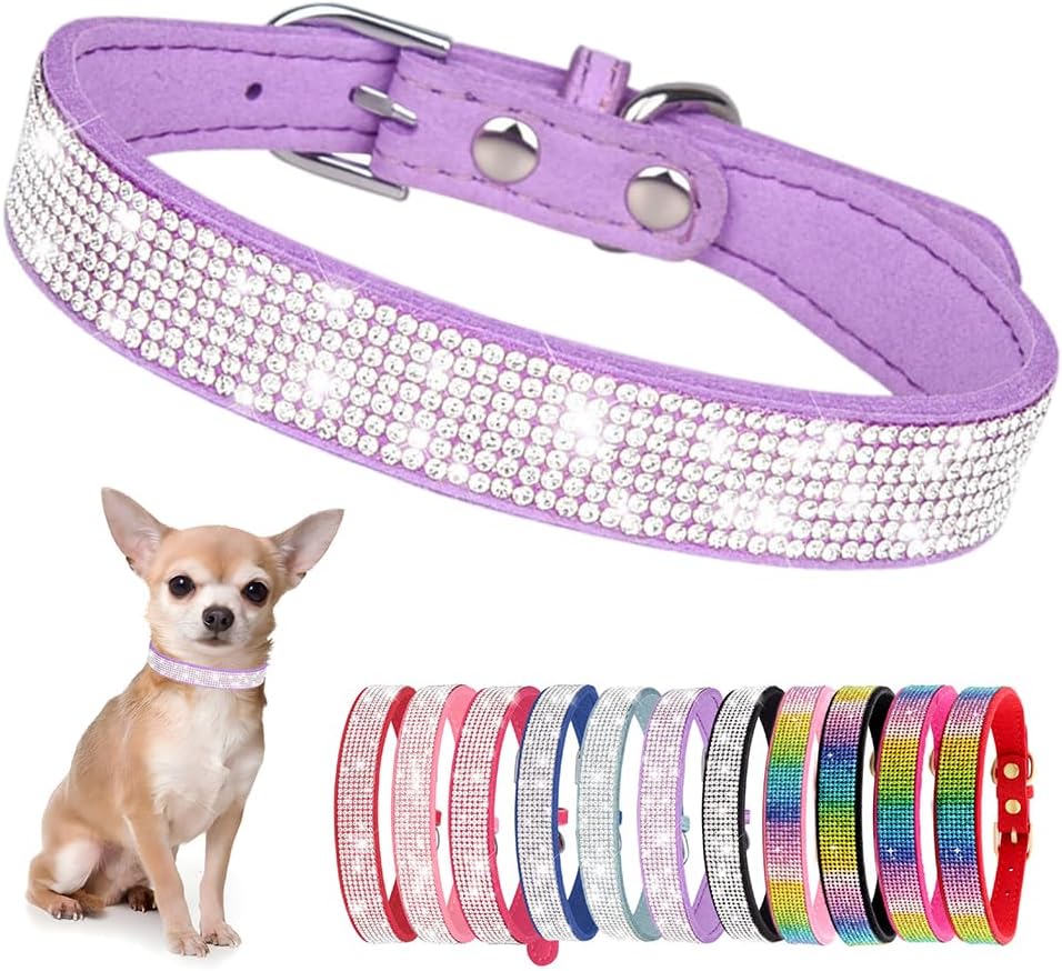 Rhinestone Dog Collar for Small Dogs, Bling Diamond Fancy Crystal Glitter Pretty Jewel Pet Puppy