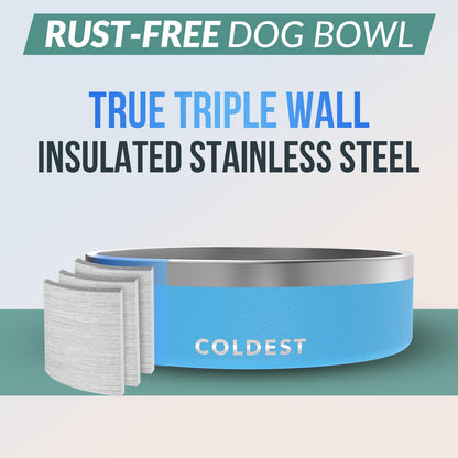 Coldest Dog Bowl - Anti Rust Metal, Non Slip, 3 Layers Insulated Stainless Steel Dog Bowls - Spill