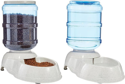 Amazon Basics Automatic Dog Cat Water Dispenser Gravity Feeder and Waterer Set, Large, 12-Pound