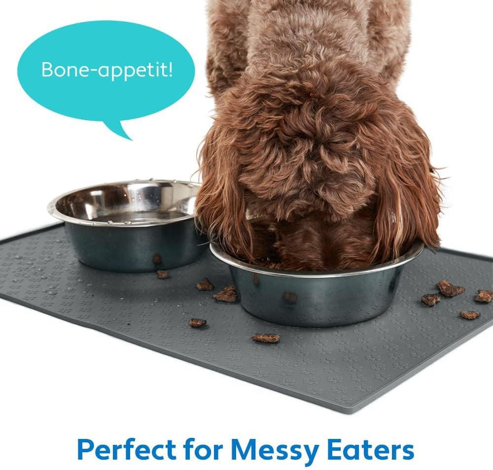 MIGHTY MONKEY 100% Waterproof Dog Food Mat, Raised Edges Silicone Pet Feeding Placemat for Cat