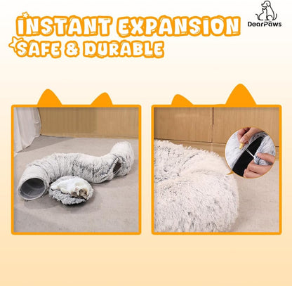 Cat Tunnel with Bed for Indoor Use Under Christmas Tree Soft Plush Cat Cave Donut Tunnel