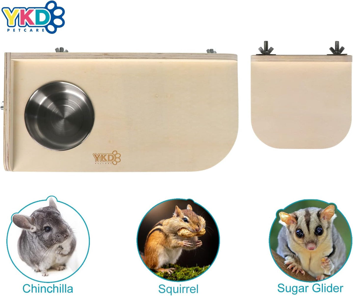 Chinchilla Wooden Platform Set, Pet Cage Platform with Feeding Bowl, Small Animals Cage Accessories