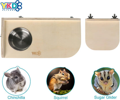 Chinchilla Wooden Platform Set, Pet Cage Platform with Feeding Bowl, Small Animals Cage Accessories