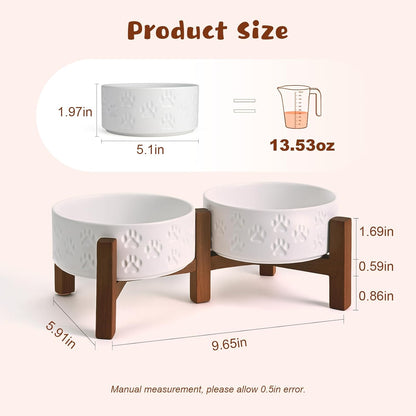 SPUNKYJUNKY Ceramic Elevated Dog Bowl Set with Acacia Wood Stand for Food and Water for Cats and