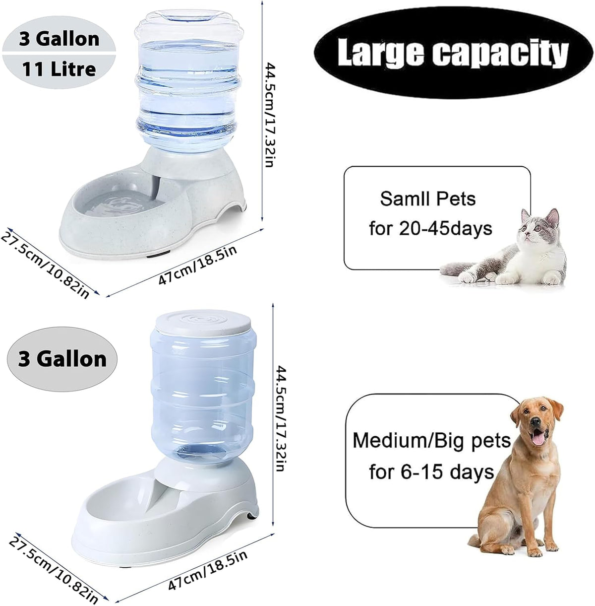 Automatic Dog Feeder and Water Dispenser Set for Large Dogs, 3 Gallon Gravity Dog Cat Food and