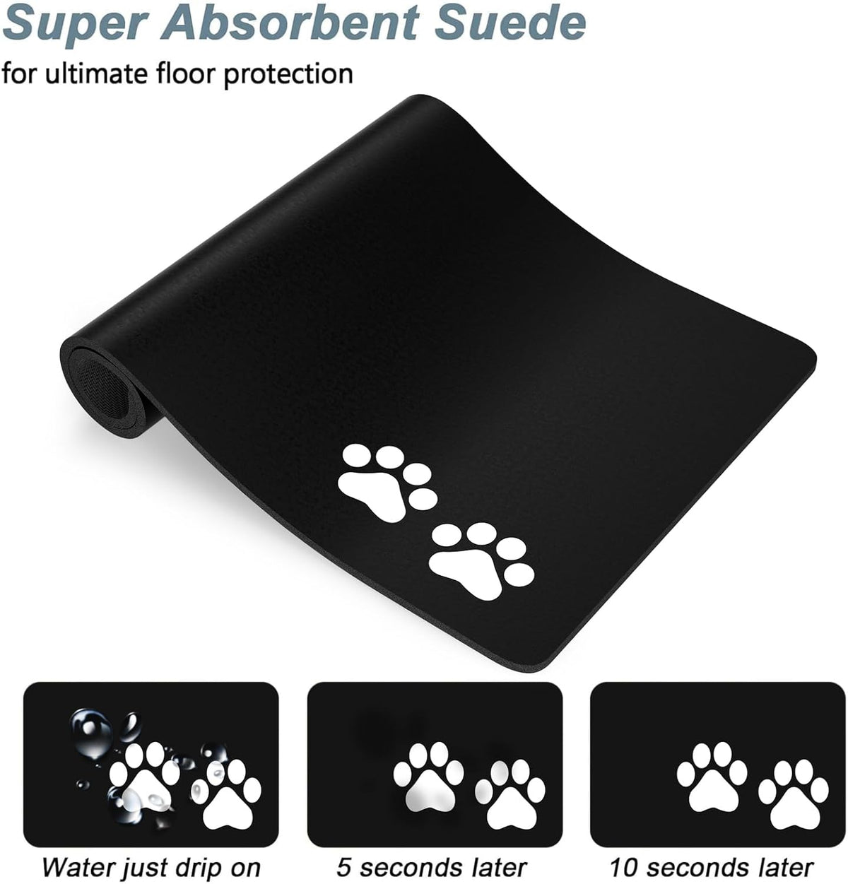 Rnivvi Dog Food Mat, 16" x 24" Footprint Absorbent Dog Cat Bowl Mat for Food and Water, Cute