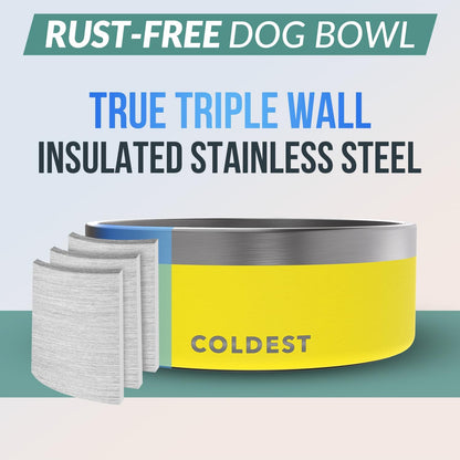 Coldest Dog Bowl - Anti Rust Metal, Non Slip, 3 Layers Insulated Stainless Steel Dog Bowls - Spill