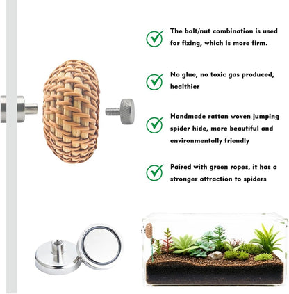 1 Pcs Jumping Spider Accessories，Shelter Made of Cane, Essential for Jumping Spider Hide