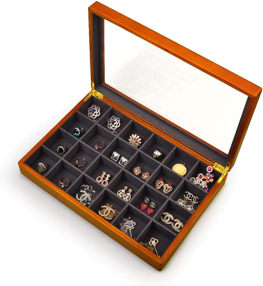 Oirlv Solid Wooden Jewelry Box Rings Earrings Necklaces Display Case with Lid Vintage Jewelry