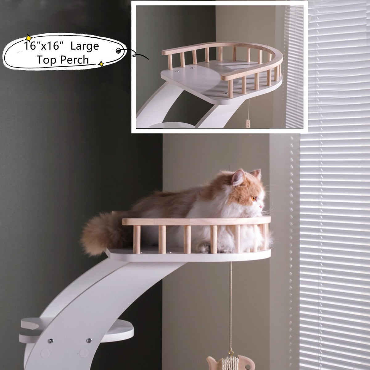 SHENGOCASE Modern Stylish 52.4 inches Tall Wooden Cat Tree Tower, Aesthetic Cat Condo Ladder with