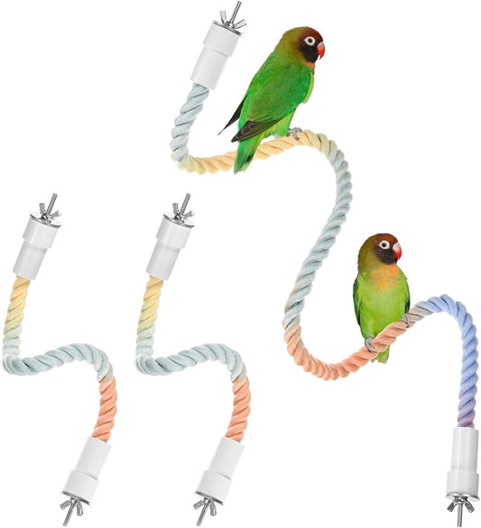 1-Set Rope Perches for Bird Cages, 13.8 & 31.5 in Length Comfort Grip Flexible Rope Perch Beak &