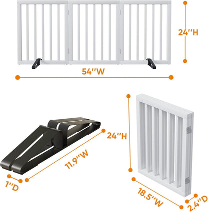 White 18-55" Wide Pet Gate, Bamboo Dog Gate for Stair, Foldable Dog Gates for Doorways House