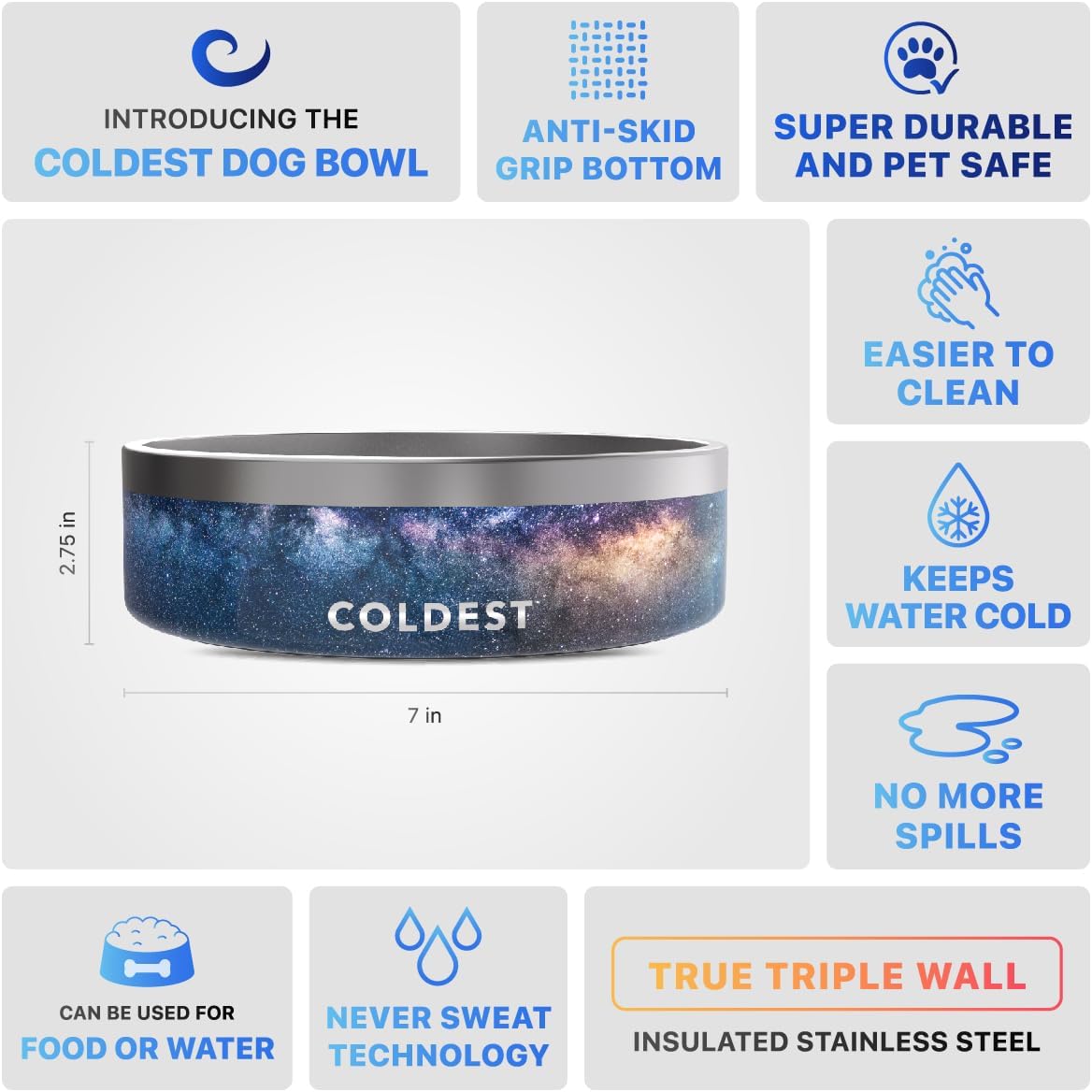 Coldest Dog Bowl - Anti Rust Metal, Non Slip, 3 Layers Insulated Stainless Steel Dog Bowls - Spill