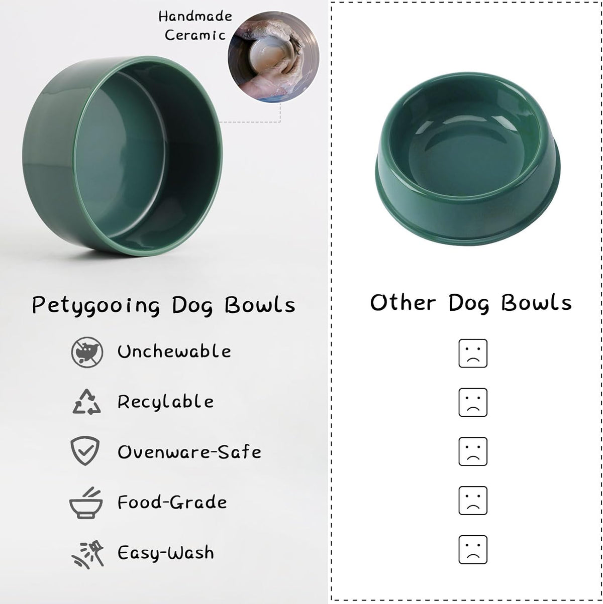 Petygooing Green Elevated/Raised Ceramic Dog Bowl for Small Breeds, Dog Food Water Dish with