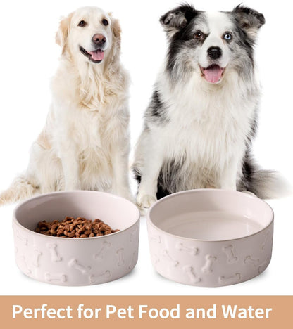 UBEE Ceramic Dog Food Bowl Set of 2, 6.1 inch Dog Bowls Dish with Bone Pattern, Pet Food Water Dish