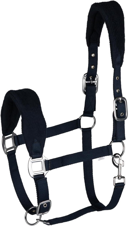 HORZE Kiel Adjustable Horse Halter with Fleece Padding - Dark Navy - Cob