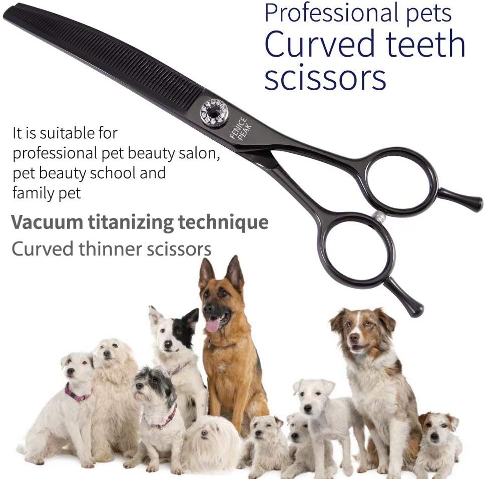 Fenice Peak Professional Dog Grooming Scissors Pet Curved Thinning Shears 7.0'' Extremely Sharp