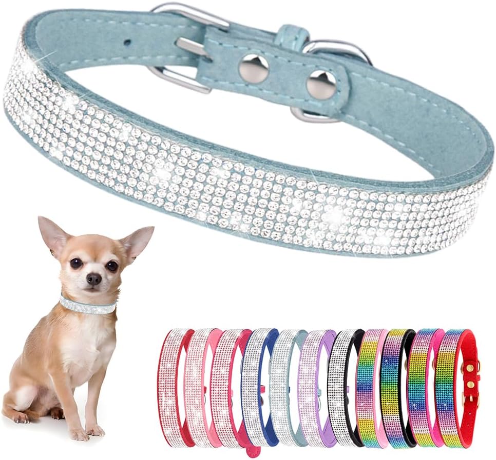 Rhinestone Dog Collar for Small Dogs, Bling Diamond Fancy Crystal Glitter Pretty Jewel Pet Puppy