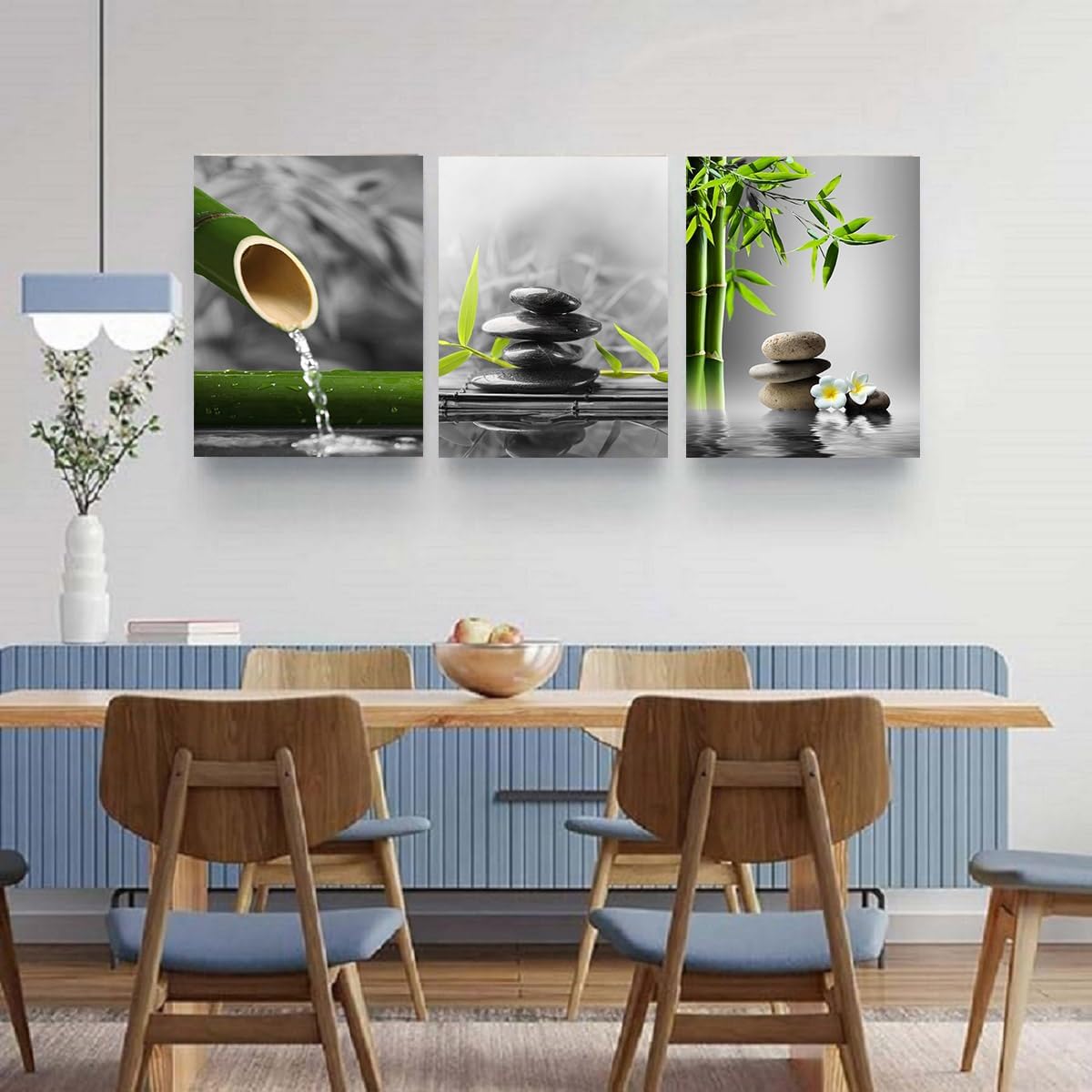 Yxbhhym-Bathroom Decor Black and White Zen Wall Art Gray Green Room Decor Zen Poster Canvas