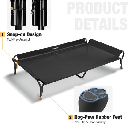 Veehoo Cooling Elevated Dog Bed, XL Raised Pet Cot with Guardrail & Slope Headrest, Durable