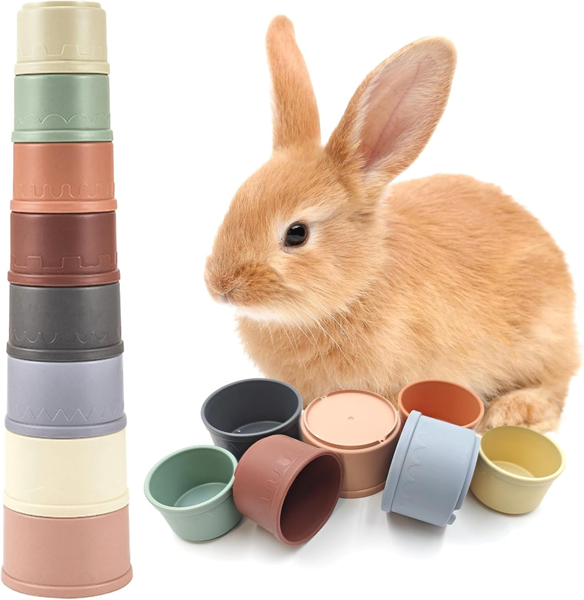 8 Pcs Stacking Cups for Small Animal Toys,Nesting Rabbit Toys of Different Sizes,Safe Plastic