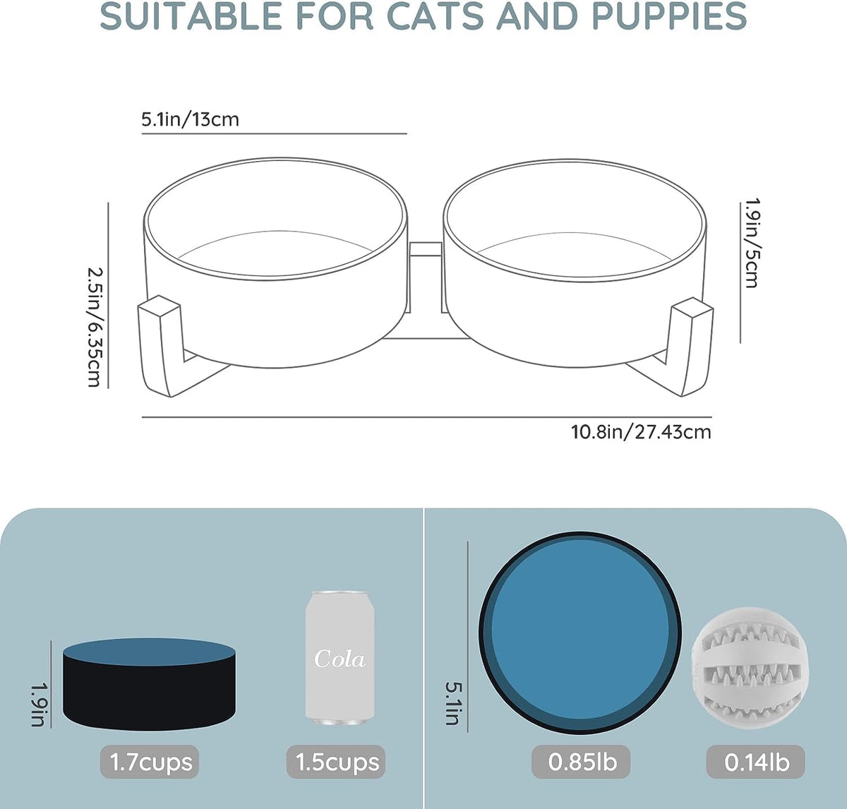 SPUNKYJUNKY Ceramic Dog and Cat Bowl Set with Wooden Stand, Modern Cute Weighted Food Water Set for