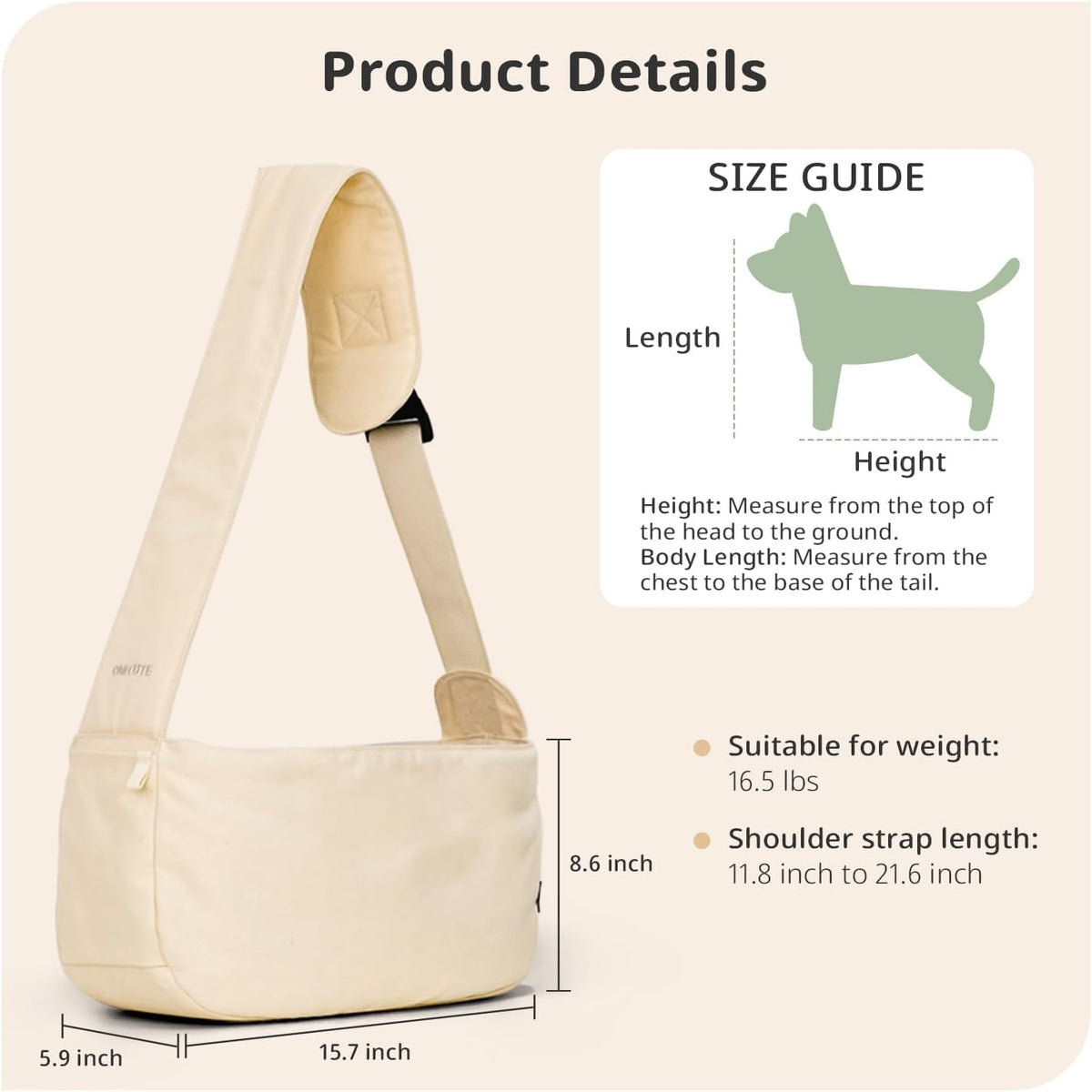 Dog Sling Carrier for Small Dogs and Cats, Lightweight Collapsible Pet Travel Bag with Adjustable