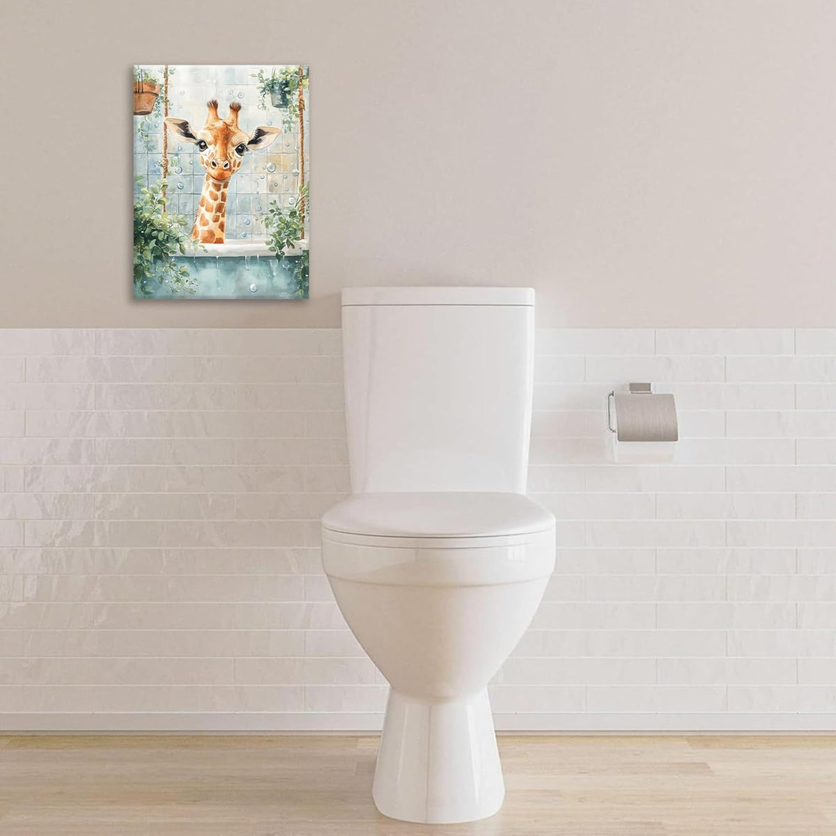 Bathroom Funny Giraffe Pictures Wall Art, Watercolor Giraffe Bathroom Wall Decor, Animal Framed