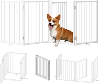 Full Metal Freestanding Dog Gate with Door, 24'' Height Foldable Pet Dog Fence for Indoor &